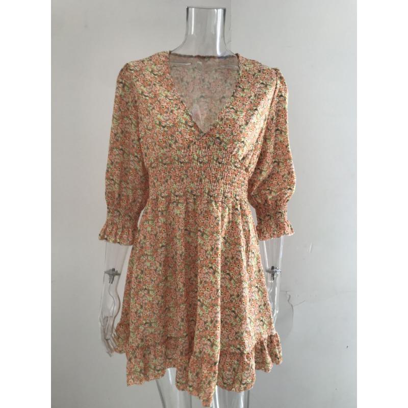 Summer Floral Print Mini Dresses Women Vintage Sexy A-Line V-Neck Half Sleeve Party Dress Female Casual Elegant Beach Dress