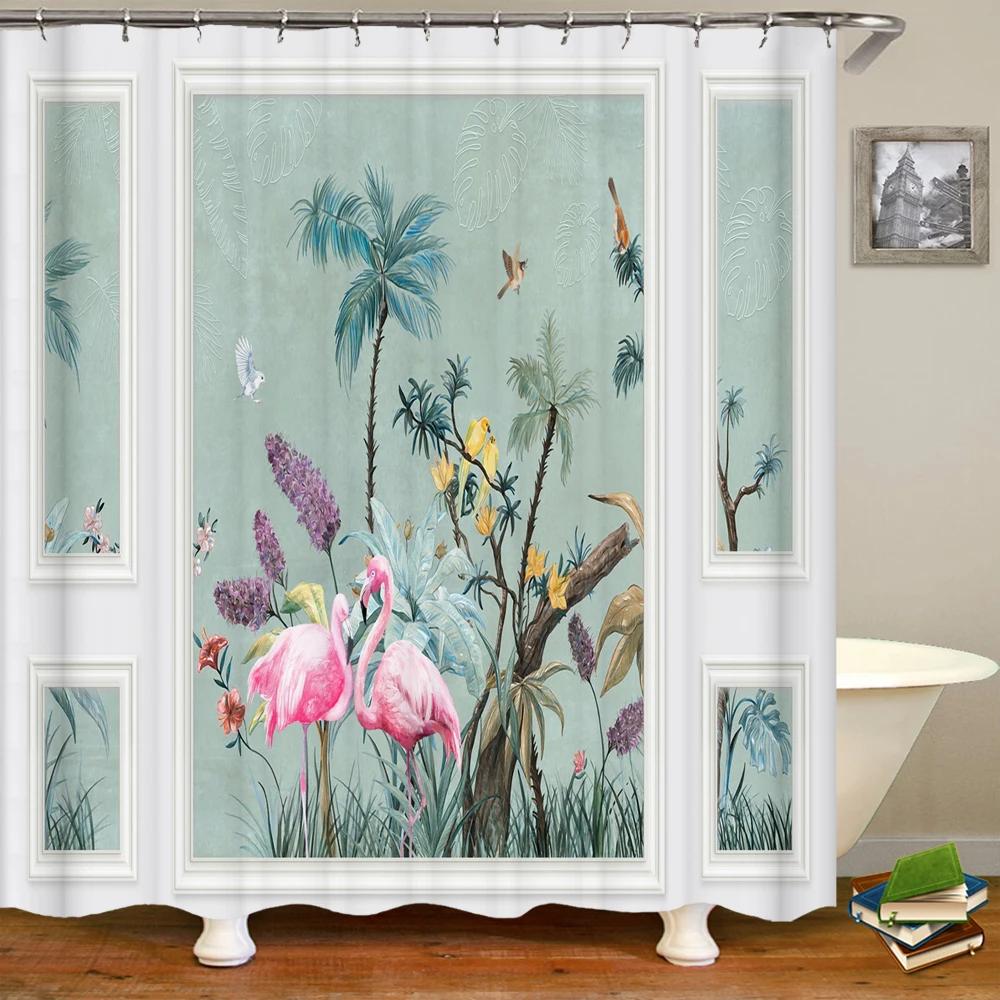 

3D Purple Flower Shower Curtain European Vintage Style Waterproof Polyester Floral Bathroom Shower Curtains Home Decor Screen W60H190(CM)-1 Pcs