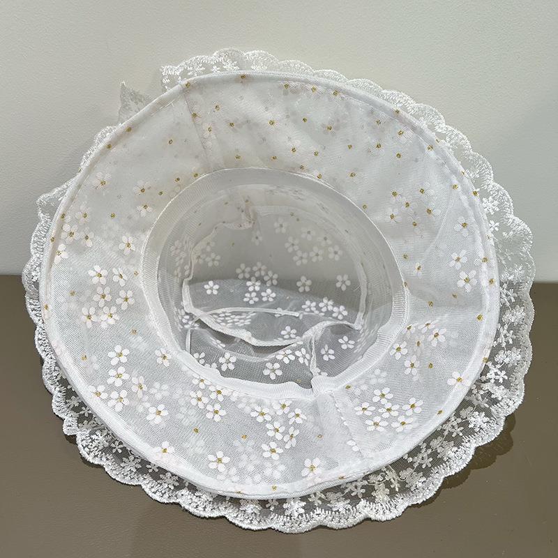 Women's New Sunshade and Sun Protection Hat White Lace Sun Fisherman Hat Summer Large Brim Face Covering, Breathable
