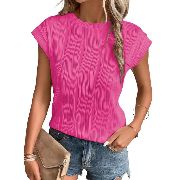 Spring And Summer New Style Daily Casual Fashion Commuting Comfortable Short Sleeved T-Shirt Jacquard Top Vest For Women