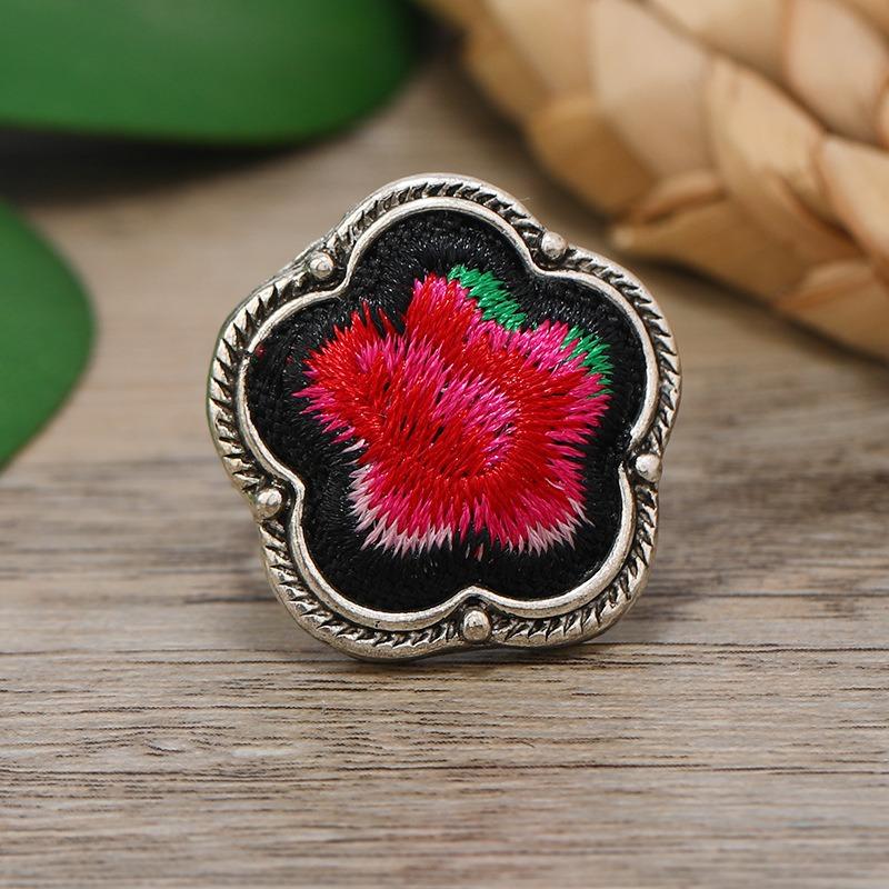 Handmade Miao silver embroidered retro ring old embroidery piece butterfly flower open ring women's niche versatile accessories