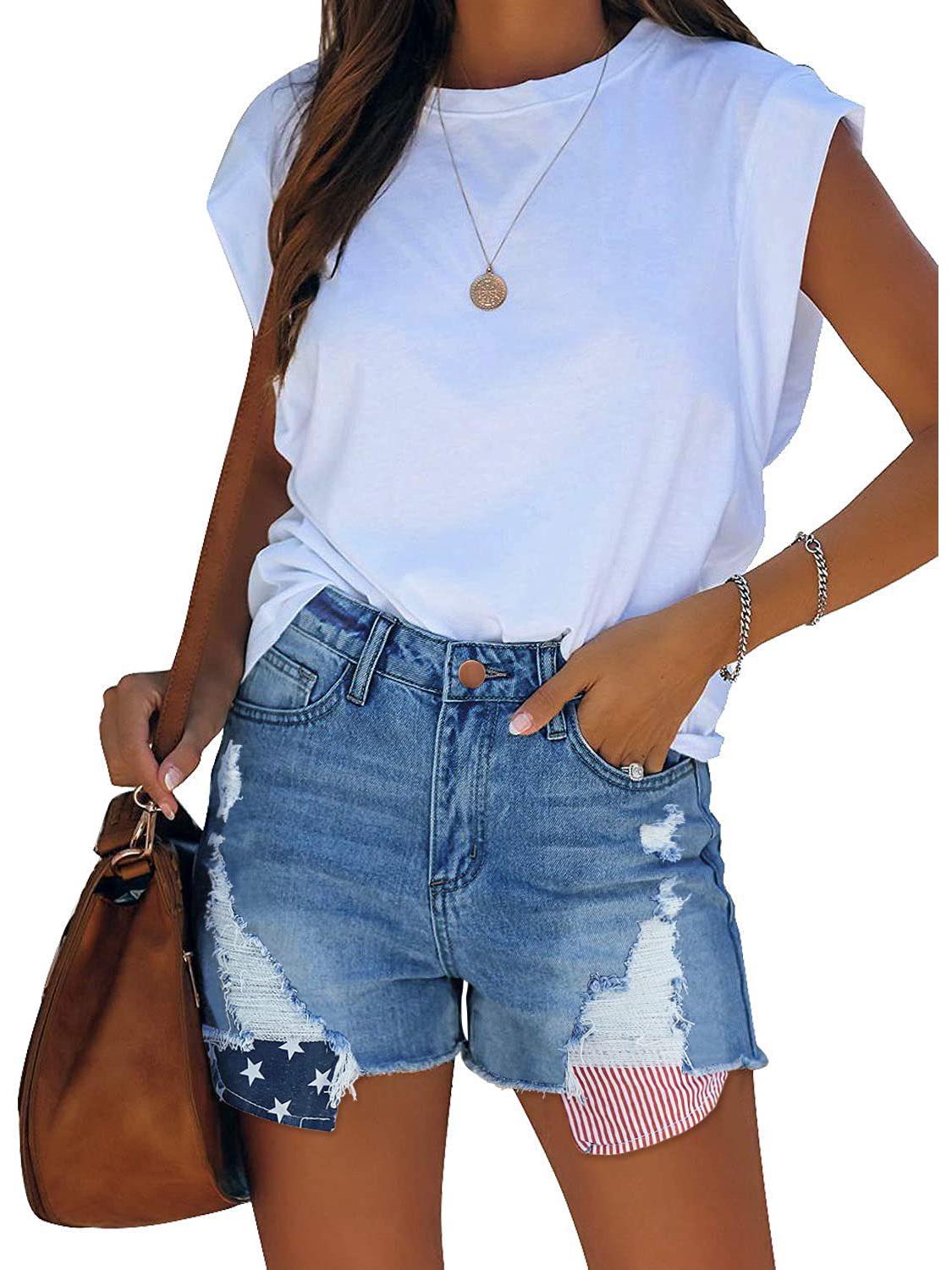 European & American Retro High-Waisted Floral Ripped Denim Shorts - Women s Slim Fit Jeans M