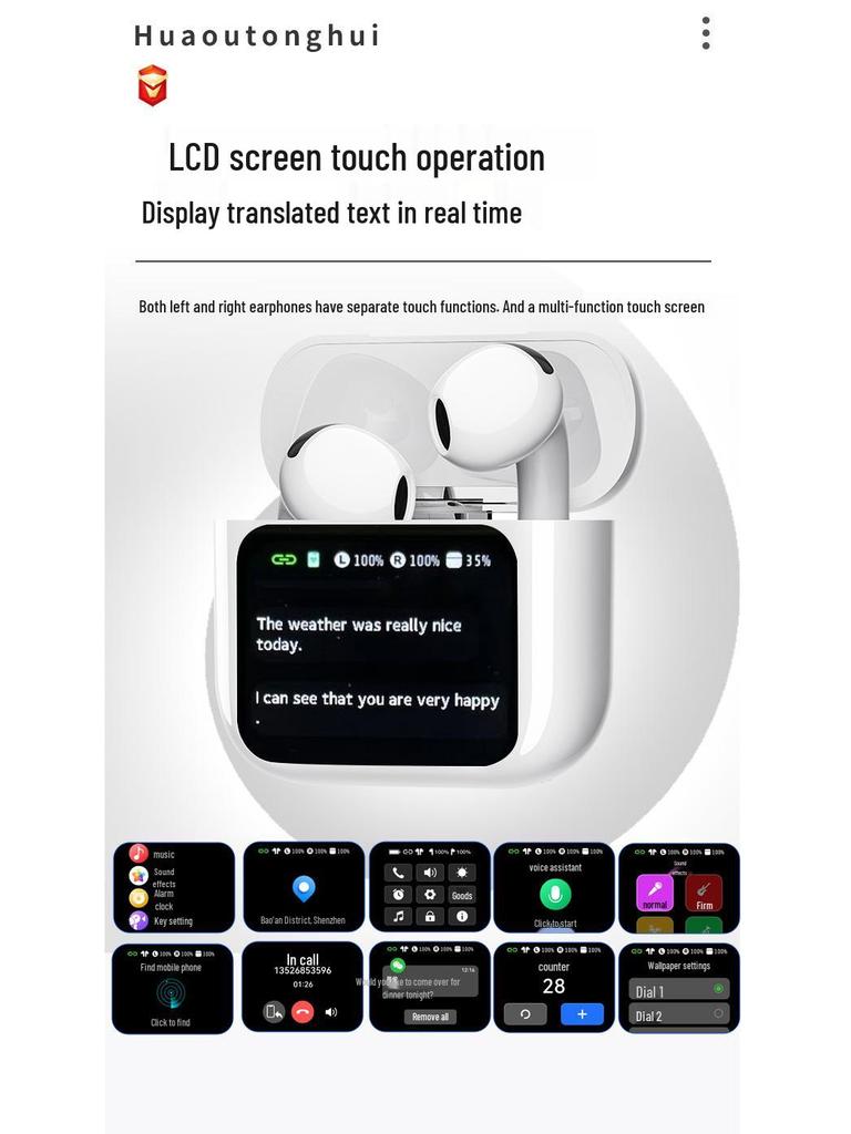 T13 Bluetooth Translation Earphones: AI Wireless In-Ear, Noise Reduction, Smart Color Screen, Long Battery Life.