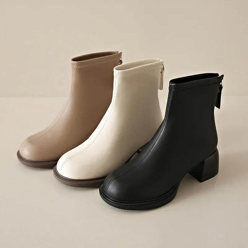 Women's High-heeled Ankle Boots, New Thick Heel Cotton Boots, Fashionable and Comfortable, Back Zipper Anti Slip Short Boots