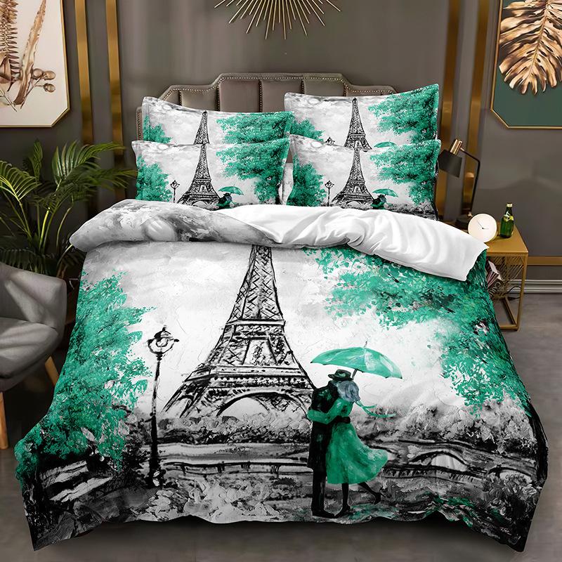 3D Paris Tower Sängkläder Set Romantic Love Down Påslakan DE/AU/EU Full Size Luxury Quilt Cover Dam Romantisk Sängöverdrag