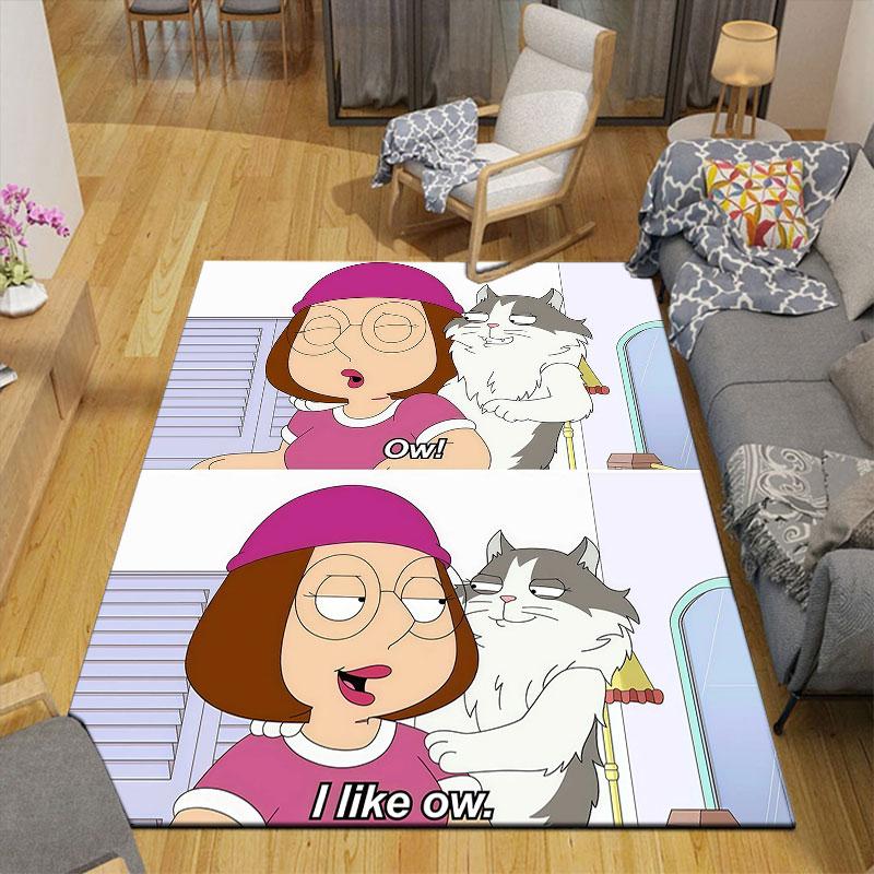 Meg Griffin Flannel Printed Carpet, Home Sofa Decoration for Living Room & Bedroom, Non‑Slip Play Flannel Floor Mat for Game Room