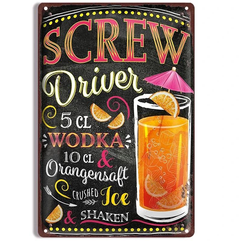 VintageSip Classic Cocktail Tin Signs - Spanish Blackboard Style Wall Posters, Decorative Plaque for Bar, Club & Beverage Shop