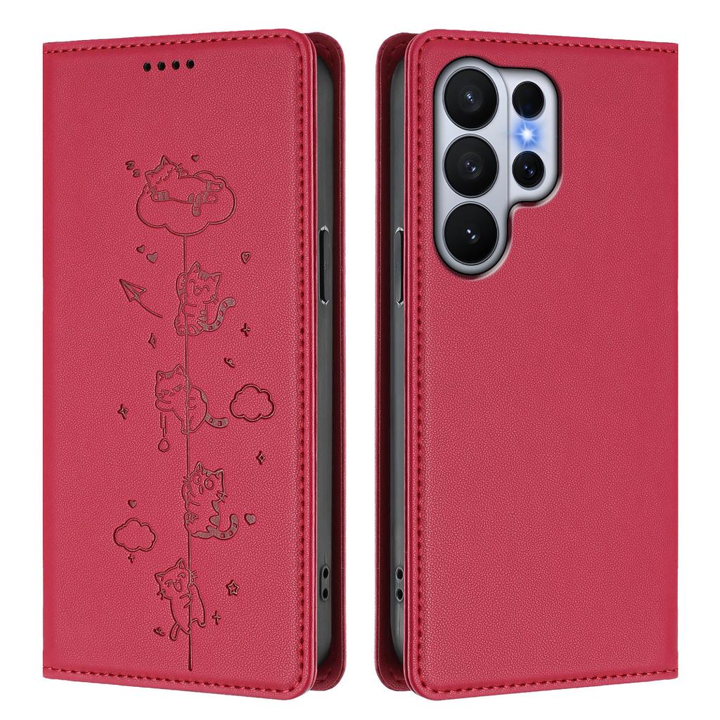 Strong Magnetic Cute Cat Cards Solt Wallet Leather Phone Case For Samsung S26 Ultra Edge S25 Plus S24 FE A56 Kickstand Cover