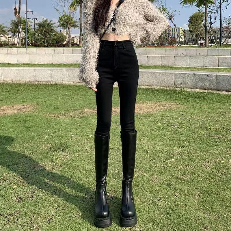 

Women s Fleece-Lined High-Waisted Skinny Jeans - Slim Fit Stretch Pencil Pants for Autumn/Winter 25