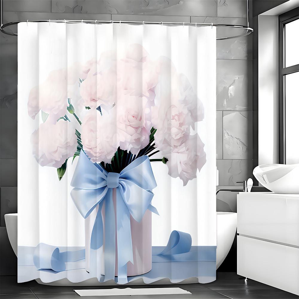 Mother's Day Watercolor Floral Shower Curtain, Bathroom Decorative Shower Curtain, Waterproof Shower Curtain with Hooks