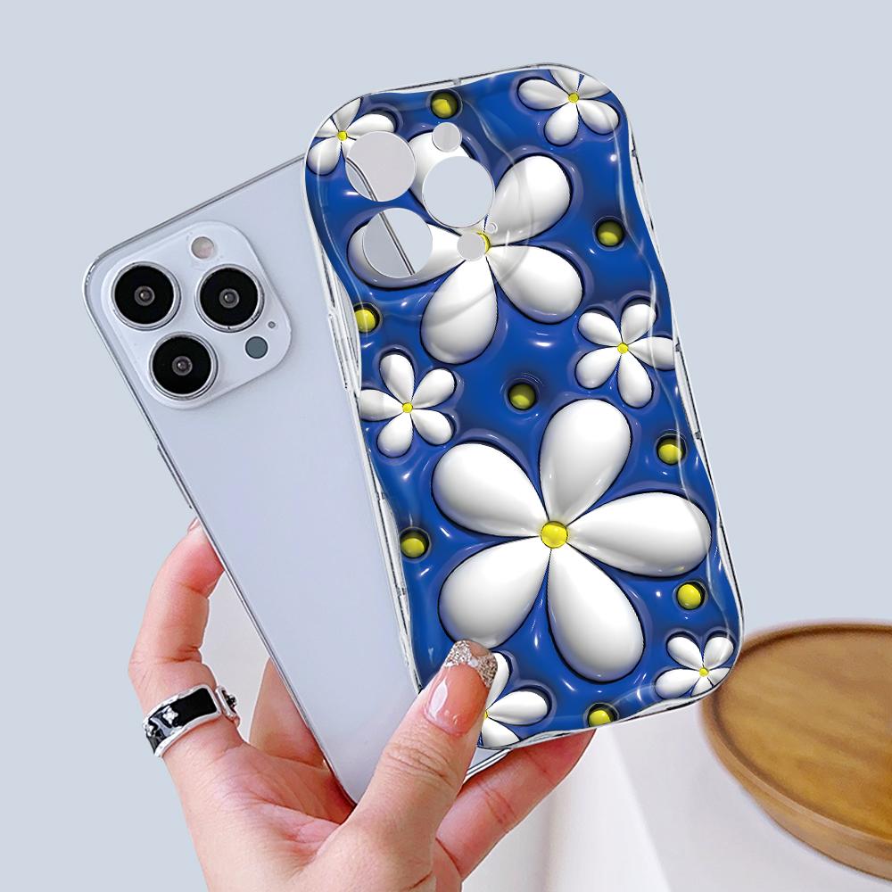 Kreslený vzor krémová textura pouzdro vlnitý okraj měkký silikonový kryt pouzdro na telefon pro iPhone Samsung Huawei Honor Xiaomi Redmi Infinix Tecno