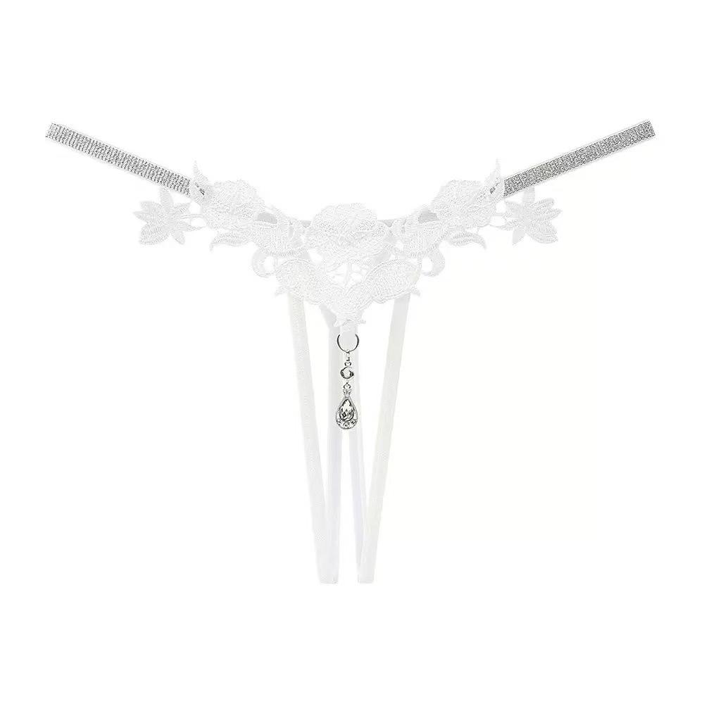 European & American Sparkling Rhinestone Embroidered Lingerie - Women's Open Crotch Hollow-Out Sexy Thong