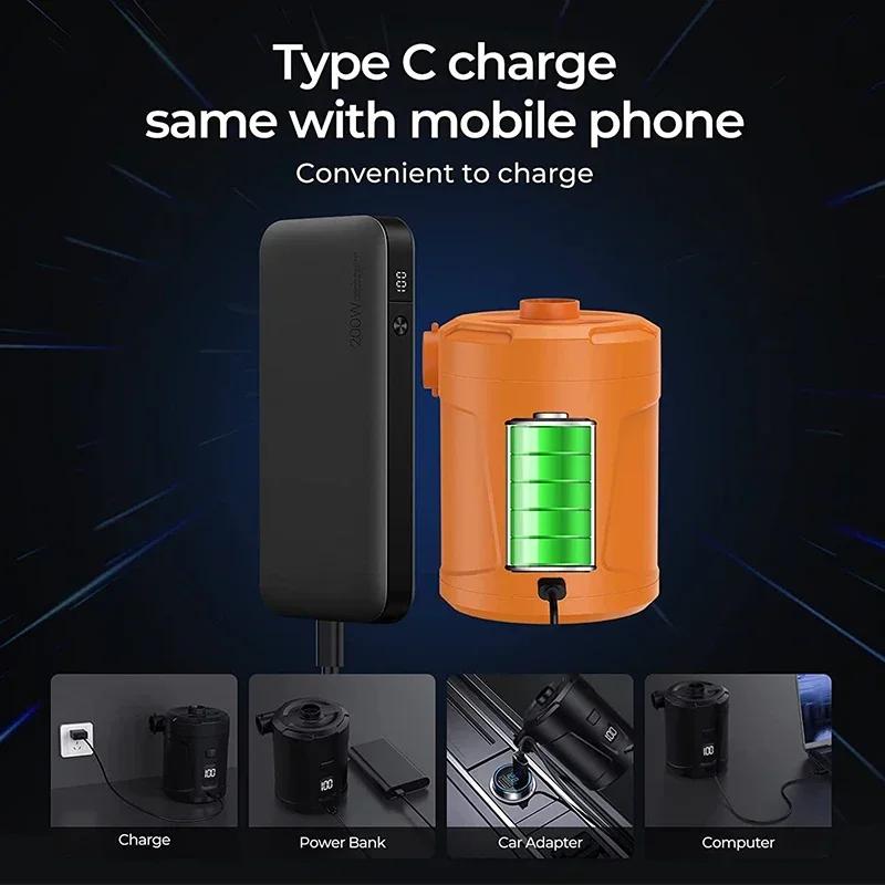 Electric Air Pump Inflator Battery Rechargeable Air Compressor for PVC Boat Mattress Inflatable Swimming Pool Raft Air Bed