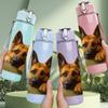 1PC German Shepherd Sit Pose 750ml Color Plastic Sports Water Bottle Leakproof Flip Straw Lid Suitable for Sports Office Home Use