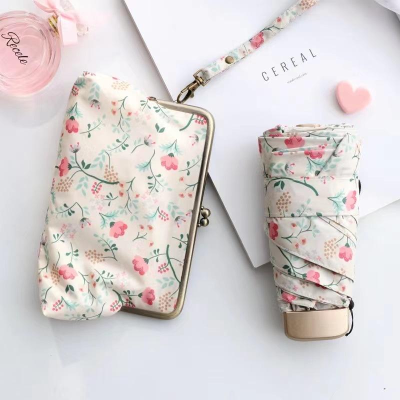 

Ультралегкий мини-зонт с плоской ручкой, цветочный зонт от солнца и дождя, сумка для хранения и защиты от ультрафиолета