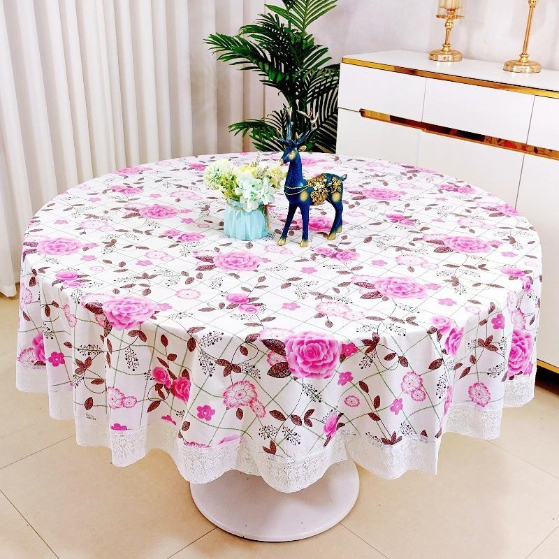 Round PVC Tablecloth Waterproof Oil Resistant Heat Easy Clean Dining Table Living Room Restaurant Hotel