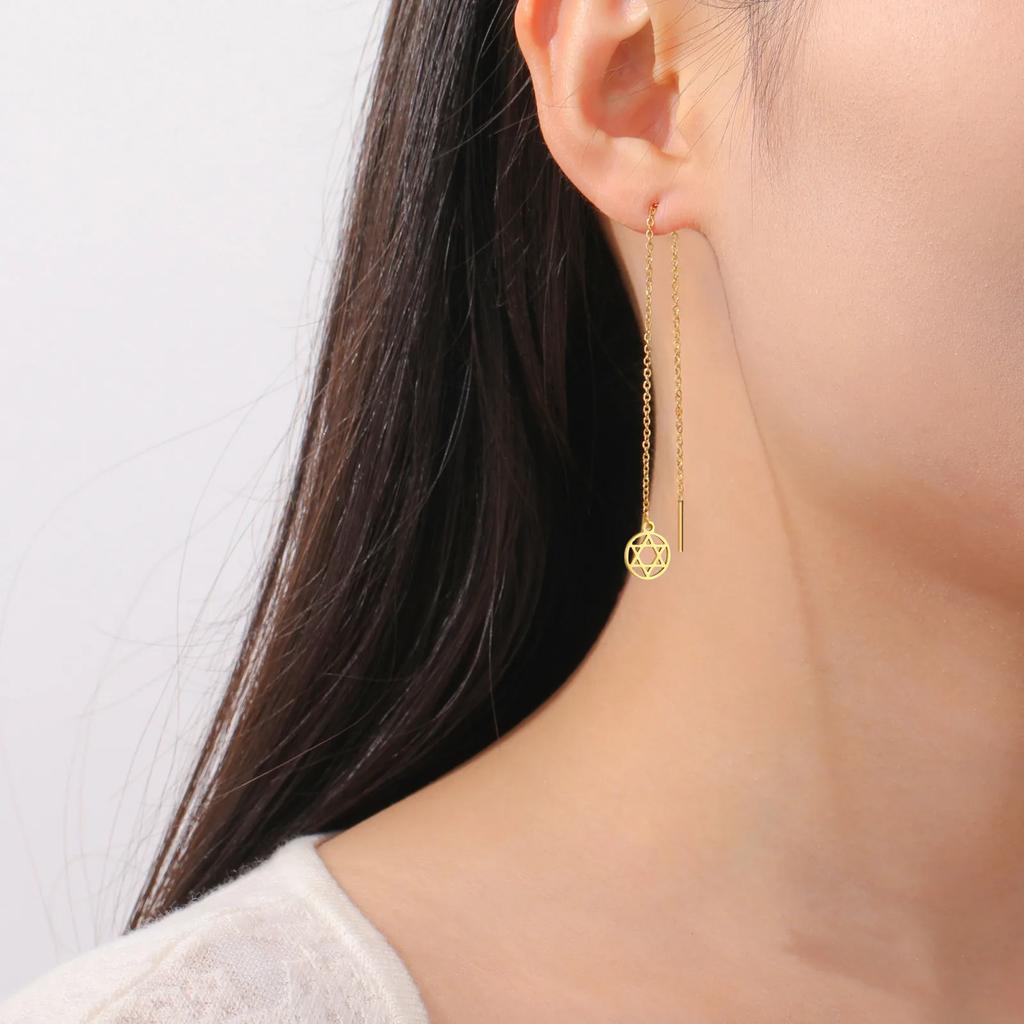 Star of David Round Pendant Earrings Stainless Steel Gold Color Hexagram Je Judaism Earrings Jewelry Wholesale 2026 New