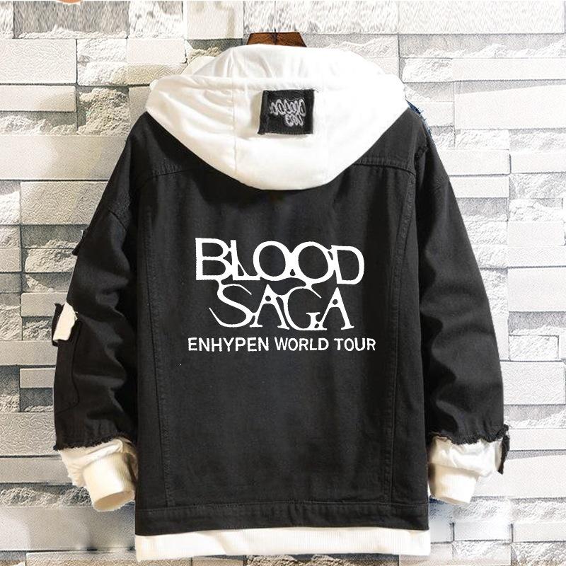White Ink Heat Transfer Tour Commemorative Denim Jacket ENHYPEN Fangs Bat Print Casual Men's and Women's Versatile Jacket