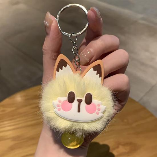 Sleutelhanger Hanger met Bel Bont Vos Gezicht Roze Pootafdrukken Zacht Pluche Sleutelhanger Tassen Rugzakken Decoratieve Accessoires