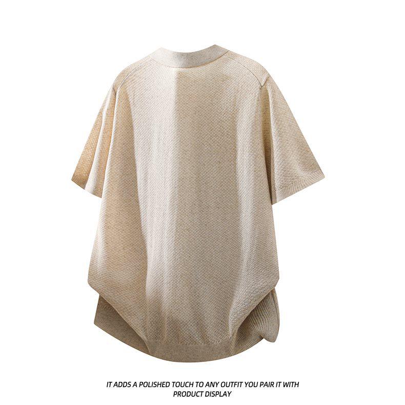 2026 Men's Solid Color Knit Short Sleeve Summer Top - Japanese Trendy Style