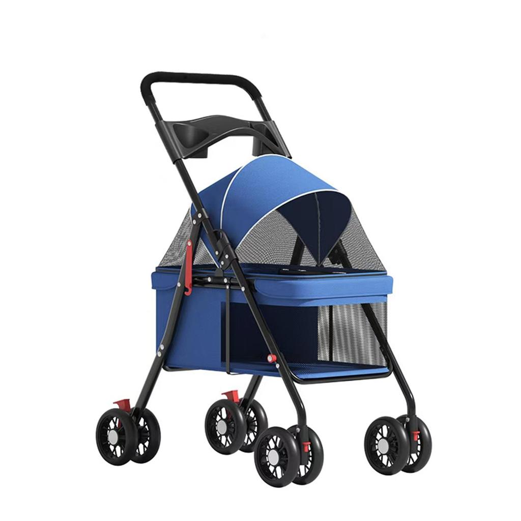 4 Wheels Pet Stroller, Folding Dog Cat Stroller with Cup Holder, Breathable Mesh for Small Pets