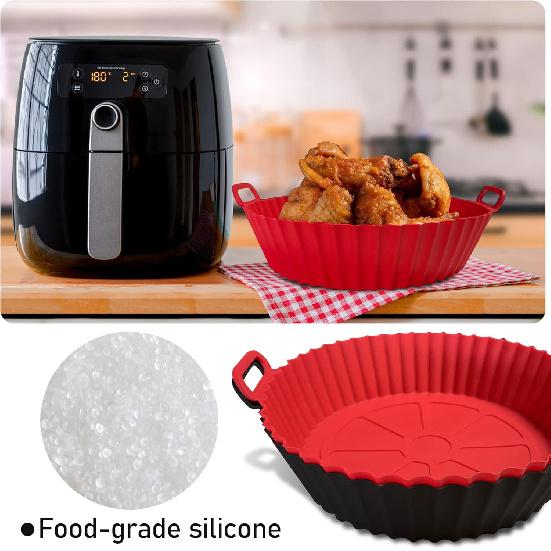 Air Fryer Silicone Liners Pot,8 inch Air Fryer Basket Liners, Silicone Baking Tray Pots for 3 to 5 Qt for Air fryer Oven Reble Baking Tray Oven