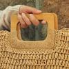 Damen Vintage Handgewebte Tasche Einfarbig Große Kapazität Sommer Meer Urlaub Strand Stroh Handtasche