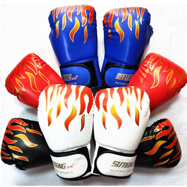 Sagitar Adult Boxing Gloves - Flame Design, Sanda Training, PU Leather, Molded Foam Liner.