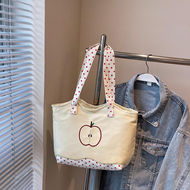 Cute Cartoon Apple Shoulder Bag Female Niche Design Casual Tote Bag Commuter Polka Dot Make-up Bag