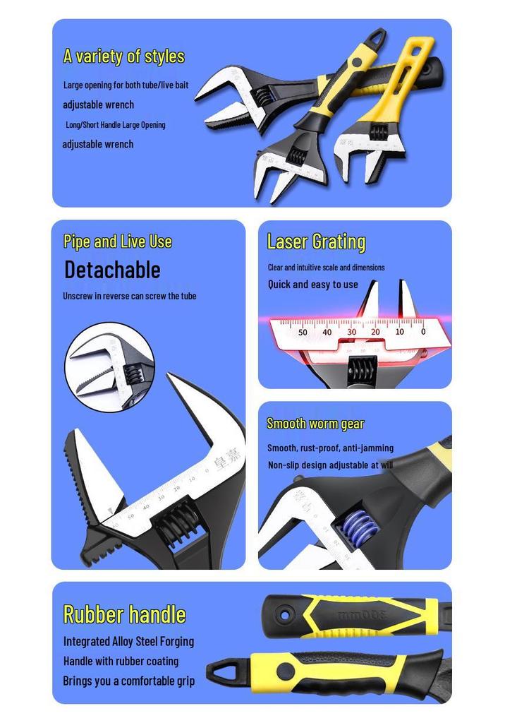 Large Opening Multifunctional Adjustable Wrench with Short Handle for Bathroom Use