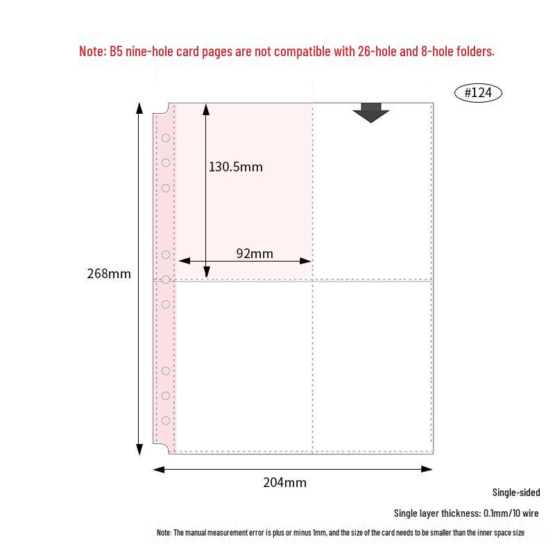 B5 Card Album with PP Transparent Inner Pages: Loose-Leaf with 1, 2, or 4 Pockets, 9-Hole Refill for Idol Card Storage