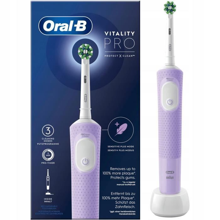 Brosse À Dents Électrique - Oral-B - Vitality Pro Protect X Clean - 3 Modes - Minuteur - Batterie Longue Durée
