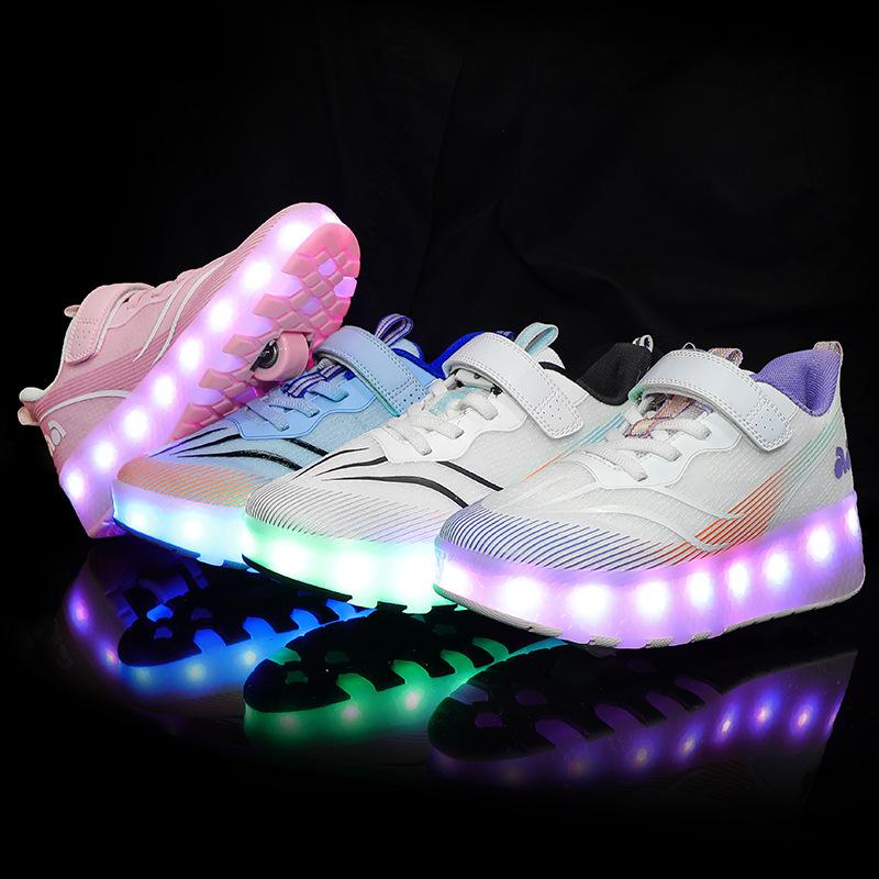 Runaway roller skates four-wheel student version with wheels shoes children's roller skates retractable double-wheel Velcro sneakers