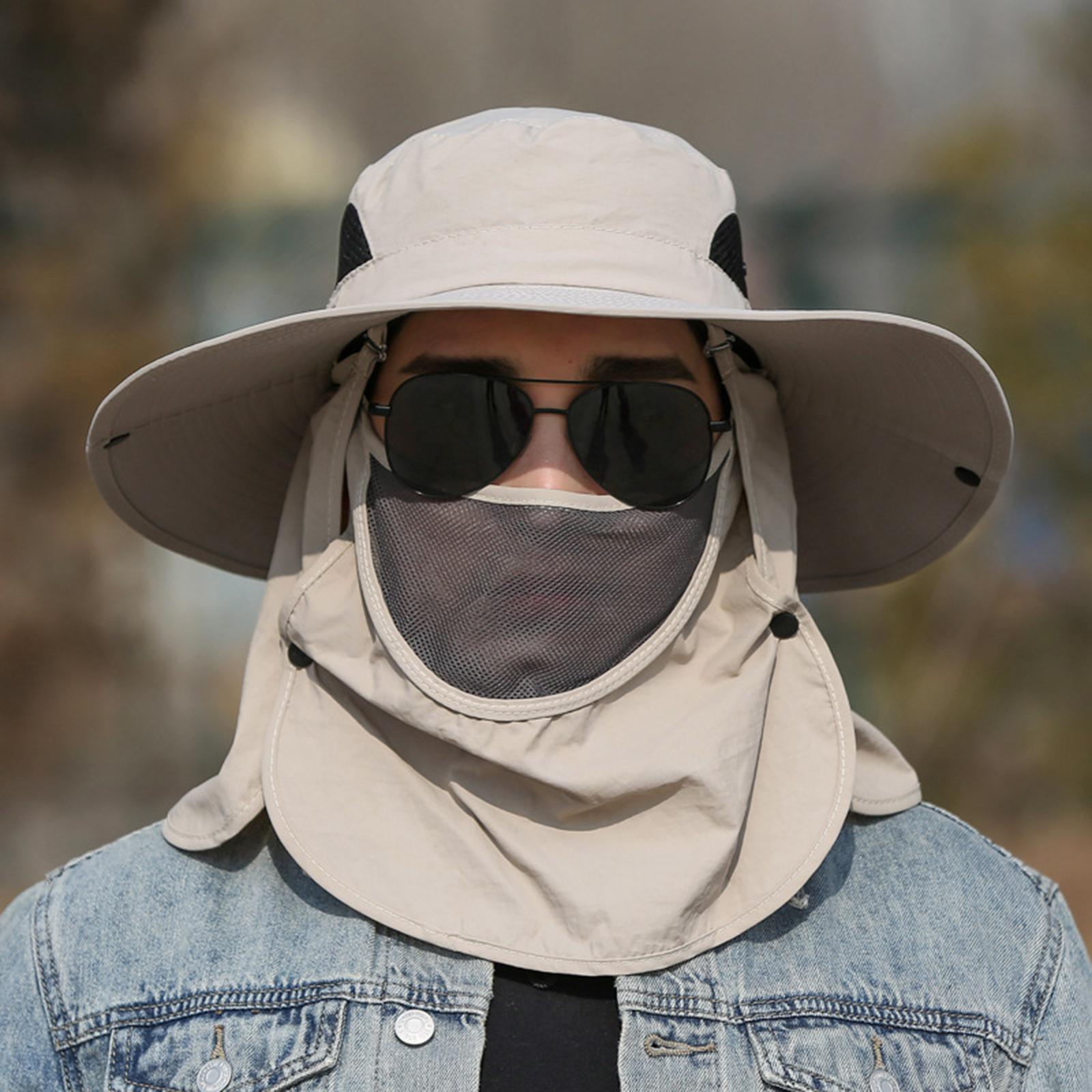 

Mens Fishing Sun Hat Foldable Fisherman Beach Cap with Neck Flap Detachable Face Cover