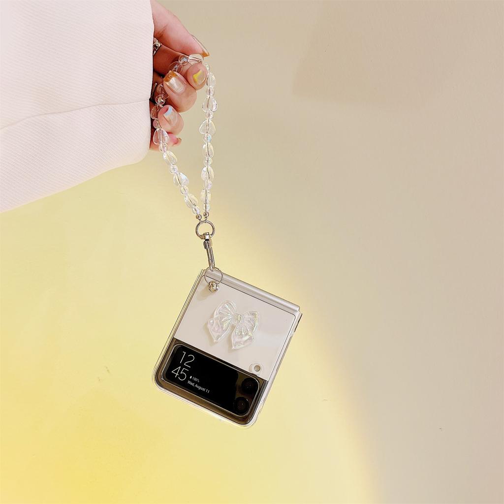 Luxury Korean Lesar Bow Love Heart Bracelet Chain Case For Samsung Galaxy Z Flip 4 Z Flip3 Zflip 5g Shockproof Back Cover Funda