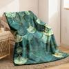Mermaid Scale Print Flannel Blanket - Soft Lightweight All-Season Throw with Teal & Golden Accents for Sofa Office Gift Camping &