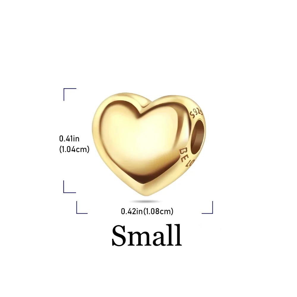 925 Silver Gold Heart Charms Beads Sparkling MapleLeaf Pendant For Women Bracelet DIY Jewelry Gift