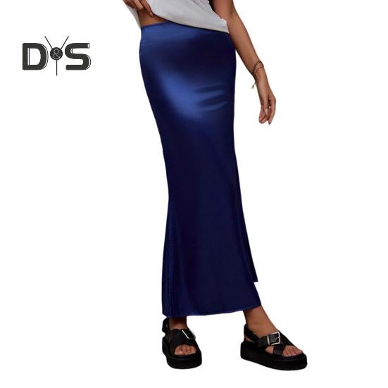 

Женская юбка-рыбий хвост с широким подолом, высокая талия, облегающая юбка из искусственного шелка, однотонная атласная юбка для похудения S темно-синий