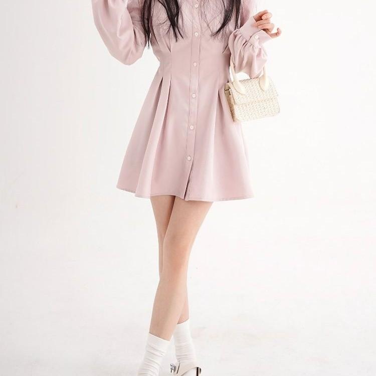 Classic Rose Pink Knit Dress With Vneck Long Sleeves For Casual And Travel