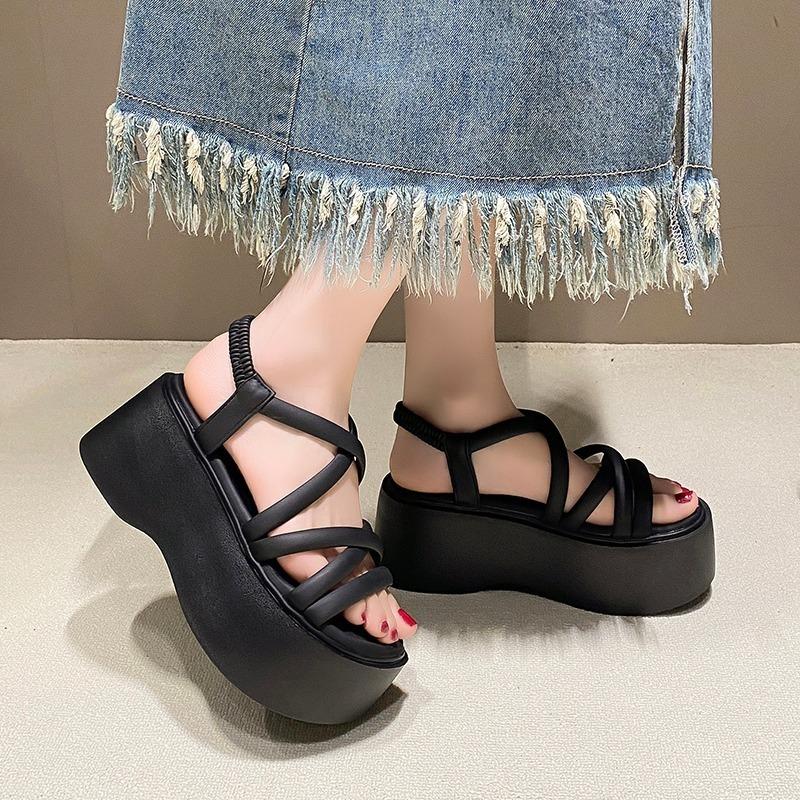 8cm Fashion Summer Women Rome Sandals New Arrival Ladies Leather Wedges Heels Female Outdoor Casual Platform Sandal Shoes 2024