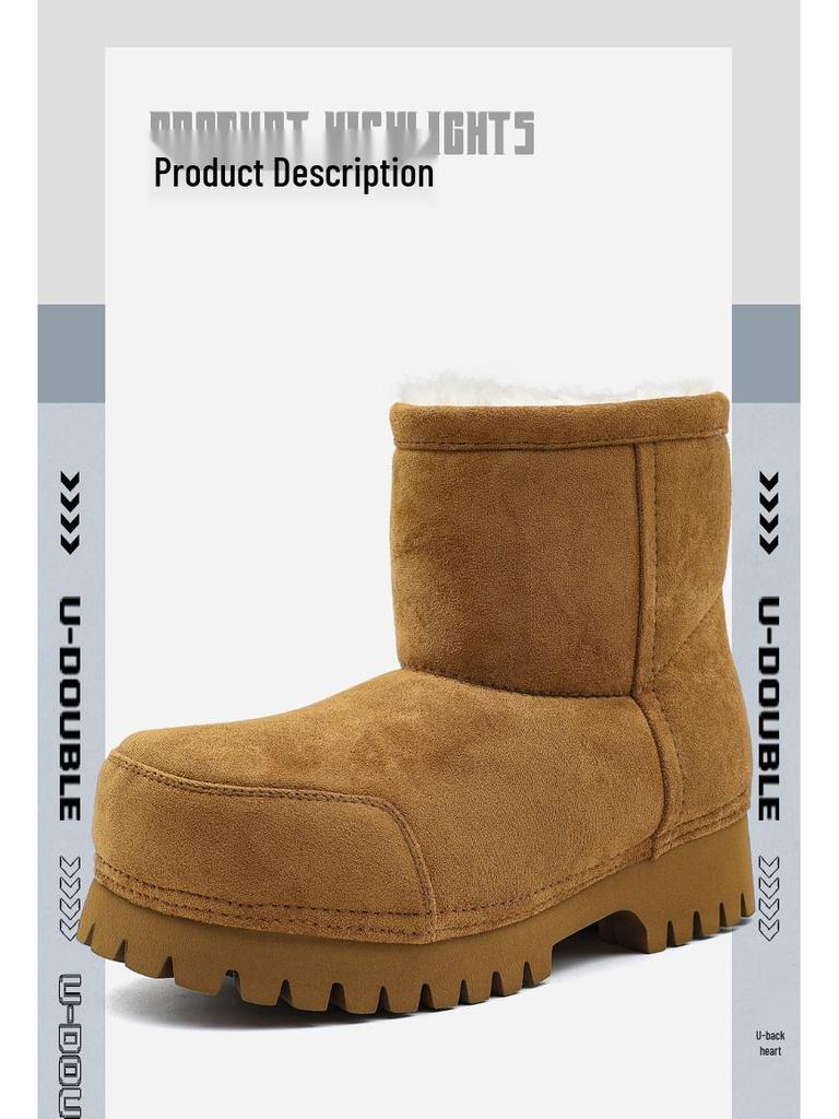 2025 Winter Fleece-Lined Big Head Snow Boots, Non-Slip Thick Sole, Height-Increasing, Pull-On Fashion.