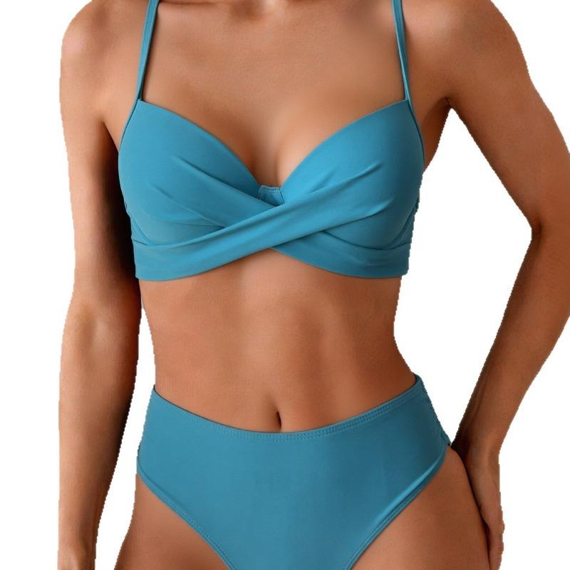 Neuer Europäischer und Amerikanischer Damen Einteiler Stahlblechform Tasse Kreuz Dünner Schultergurt Sexy Einfacher Bikini Zweiteiler Badeanzug Damen