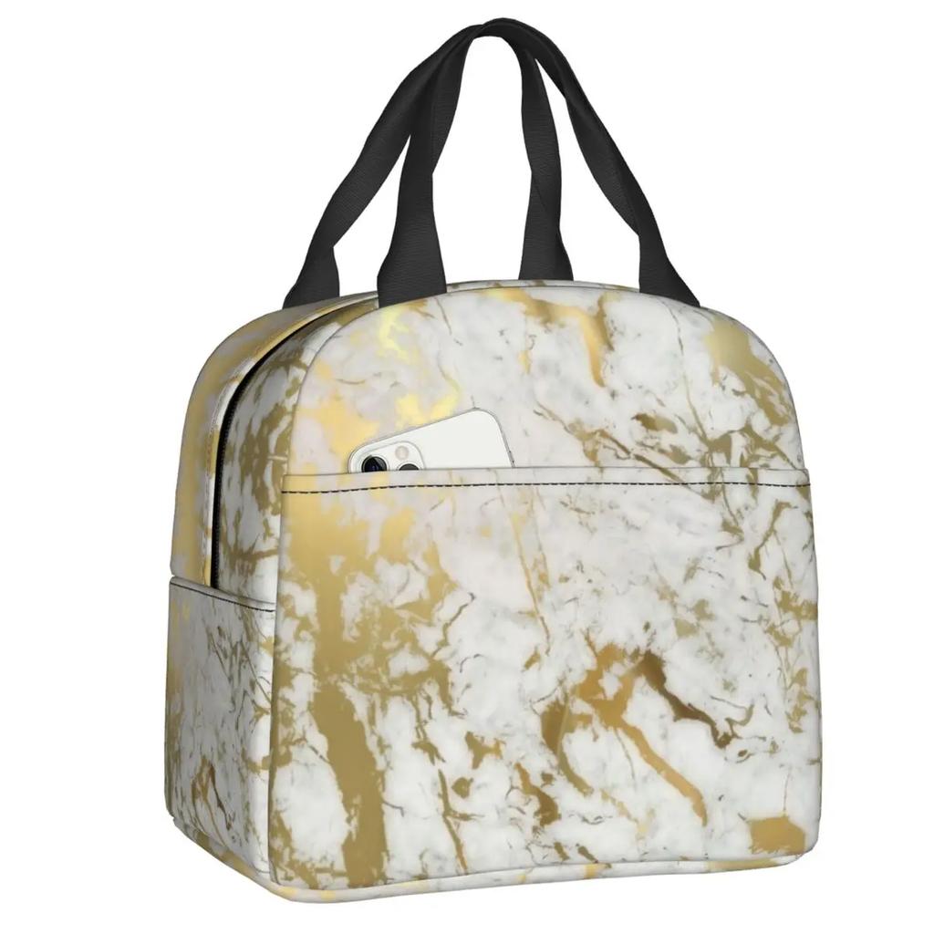 Marmor Grau Kupfer Schwarz Gold Isolierte Lunchtaschen für Frauen Abstraktes Muster Kühltasche Thermische Lebensmittel Lunchbox Kinder Schule Kinder