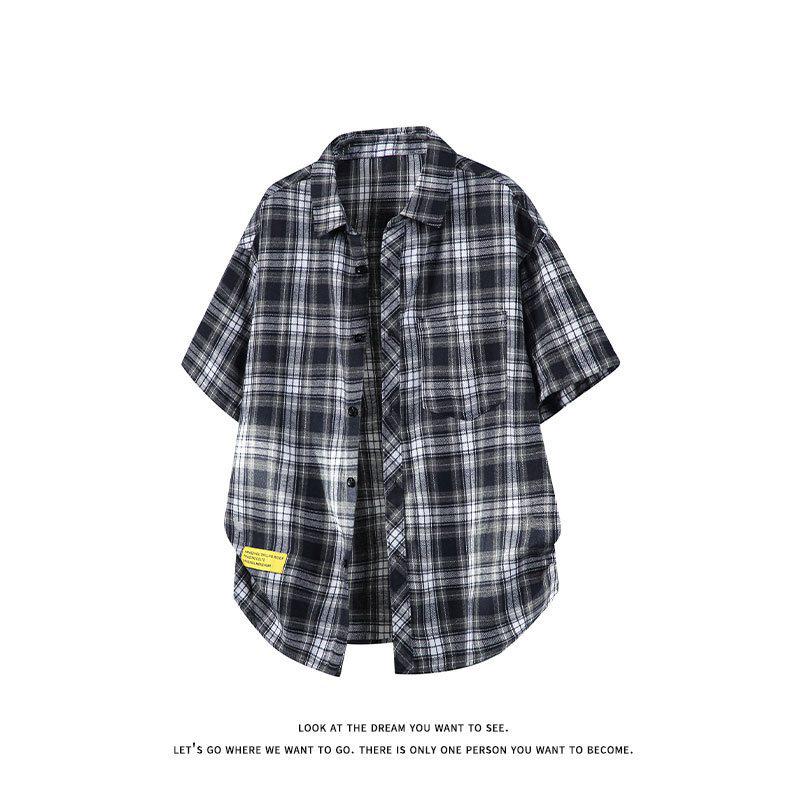 Trendy Retro Plaid Plus Size Casual Men's Short Sleeve Shirt C2175-P24