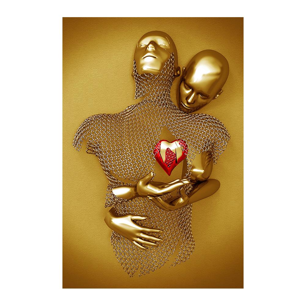 Gold and Silver Figure Statue Canvas Painting Poster Prints Romantic Lovers Pictures Modern Wall Art Home Decor