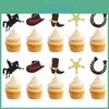 Hat Themed Cowboy Horse Boots Pattern Glitter Paper Birthday Cake Plugin Decor