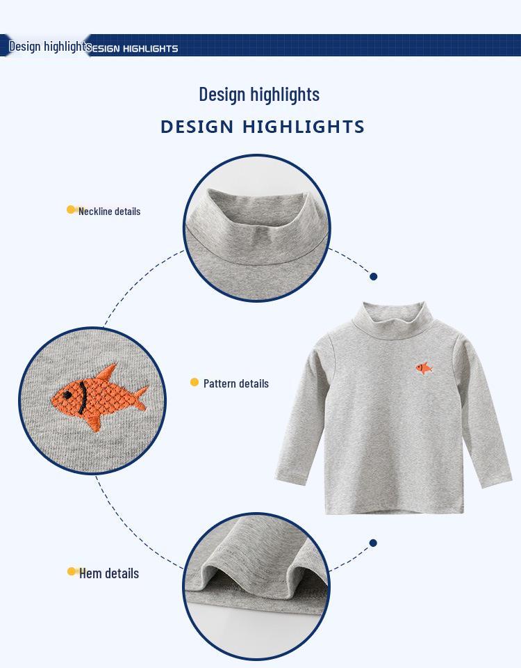 27kids Korean Style Kids' 2024 Spring Long Sleeve High Neck T-shirt