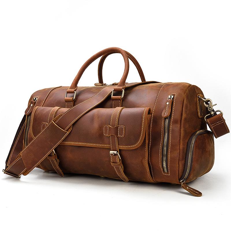 Crazy Horse Leather Travel Bag Men'S Leather Handbag One Shoulder Oblique Span Bag With Shoes Cowhide Luggage