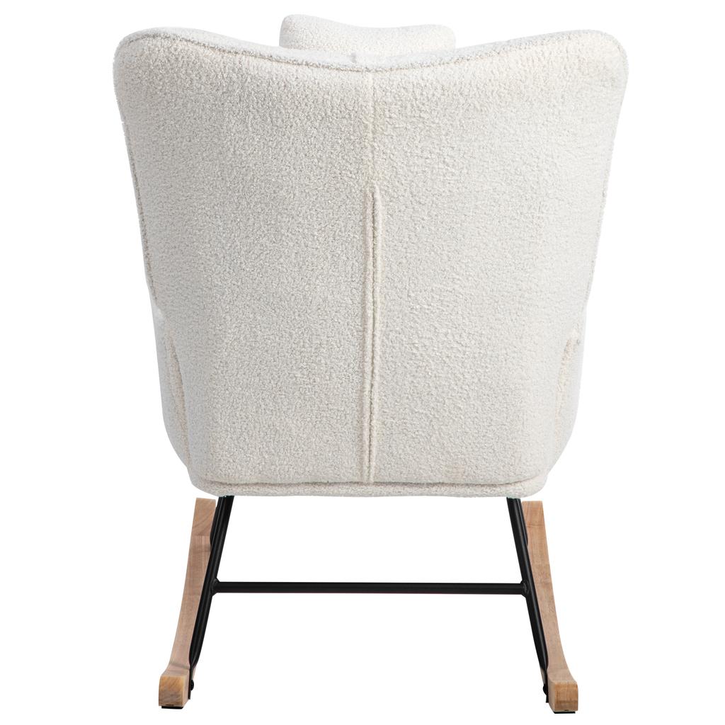 Ergonomic 92 cm High White Rocking Chair, Seat Width 65 cm - incl. 1 Pillow and 1 Footstool (49*38*38 cm), Rubberwood Base, Max. Load Capacity 250 lbs