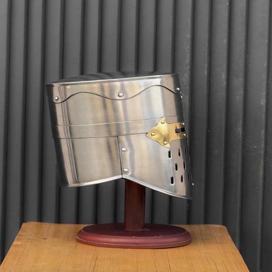 Crusader Knight Helmet with Stand Polished Steel Brass, Wearable Armor Home Office Decor Gift